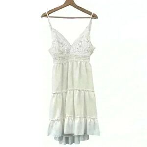 Ecowish White Ruffle Crochet Lace Midi Dress Womens Medium